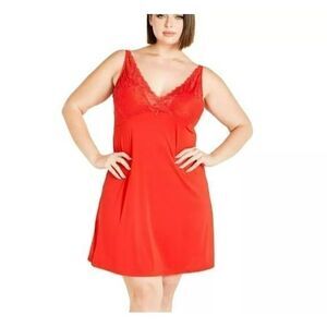 Avenue Womens Plus‎ Size Lace Chemise Red 18/20 1X NEW Sexy Lingerie Babydoll